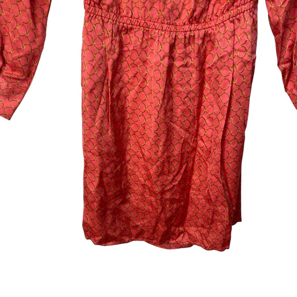 Esqualo Satin Chain Link Dress 6 Orange Wrap Long Sleeve Silky Statement NWOT - Picture 10 of 15